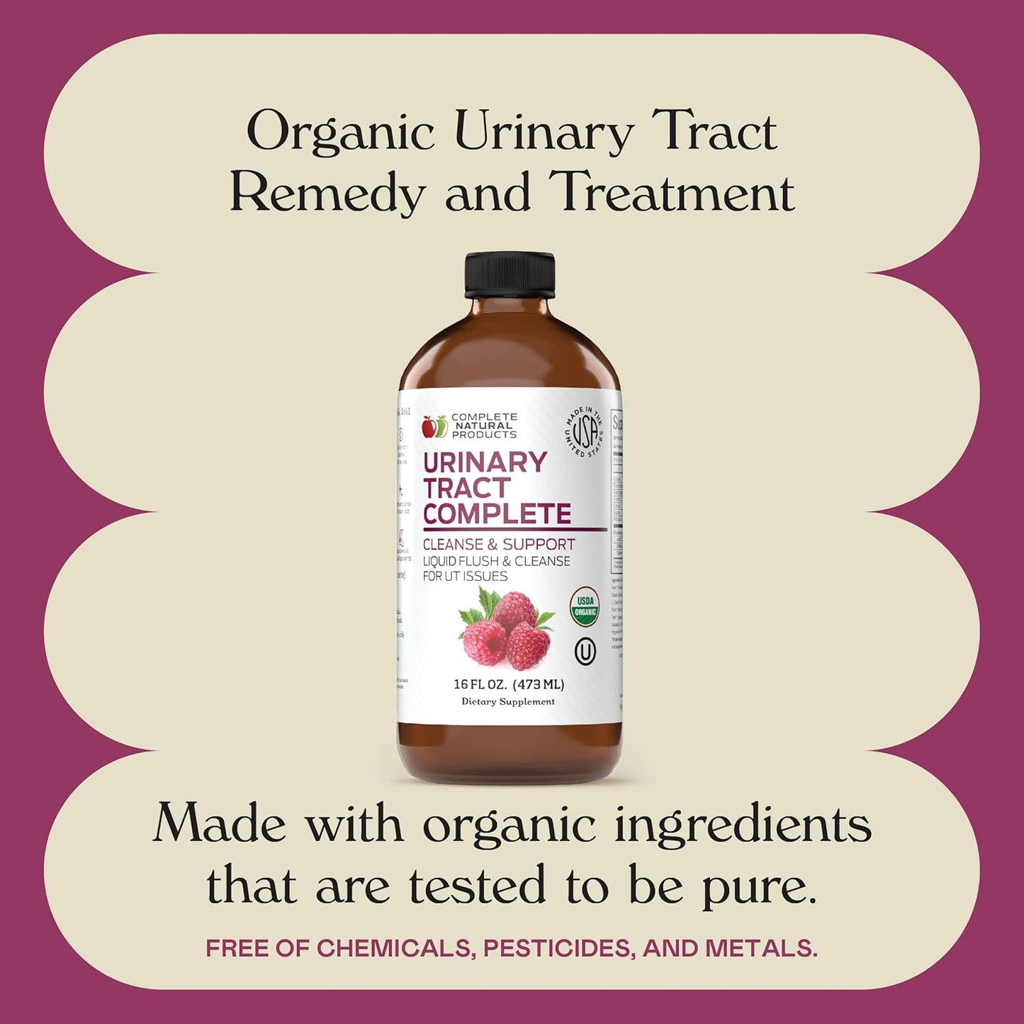 Complete Natural Products Urinary Tract Complete 16oz - Liquid Supplement for Urinary Tract Health with Organic Cranberry, D-Mannose, Beet Root, Fennel Seed, and Turmeric