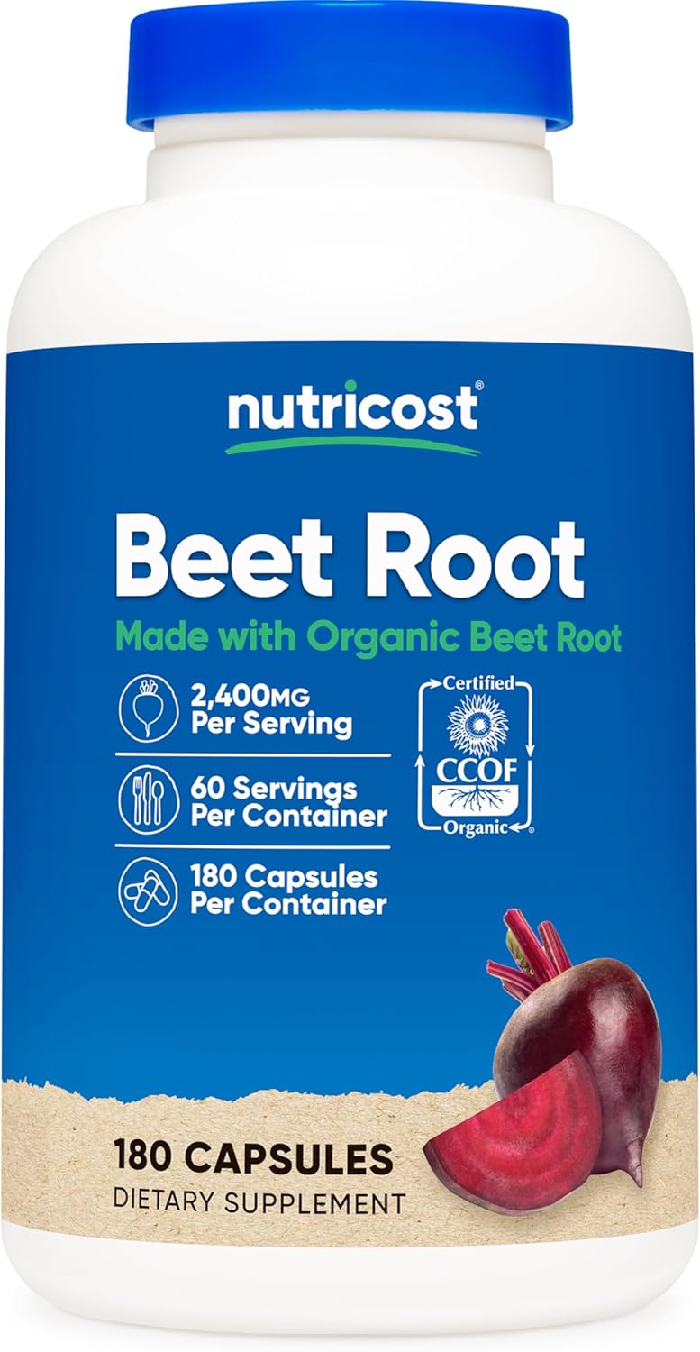 Nutricost Beet Root 2400mg, 180 Capsules - CCOF Certified Made with Organic Beet Root, Superfood, 60 Servings