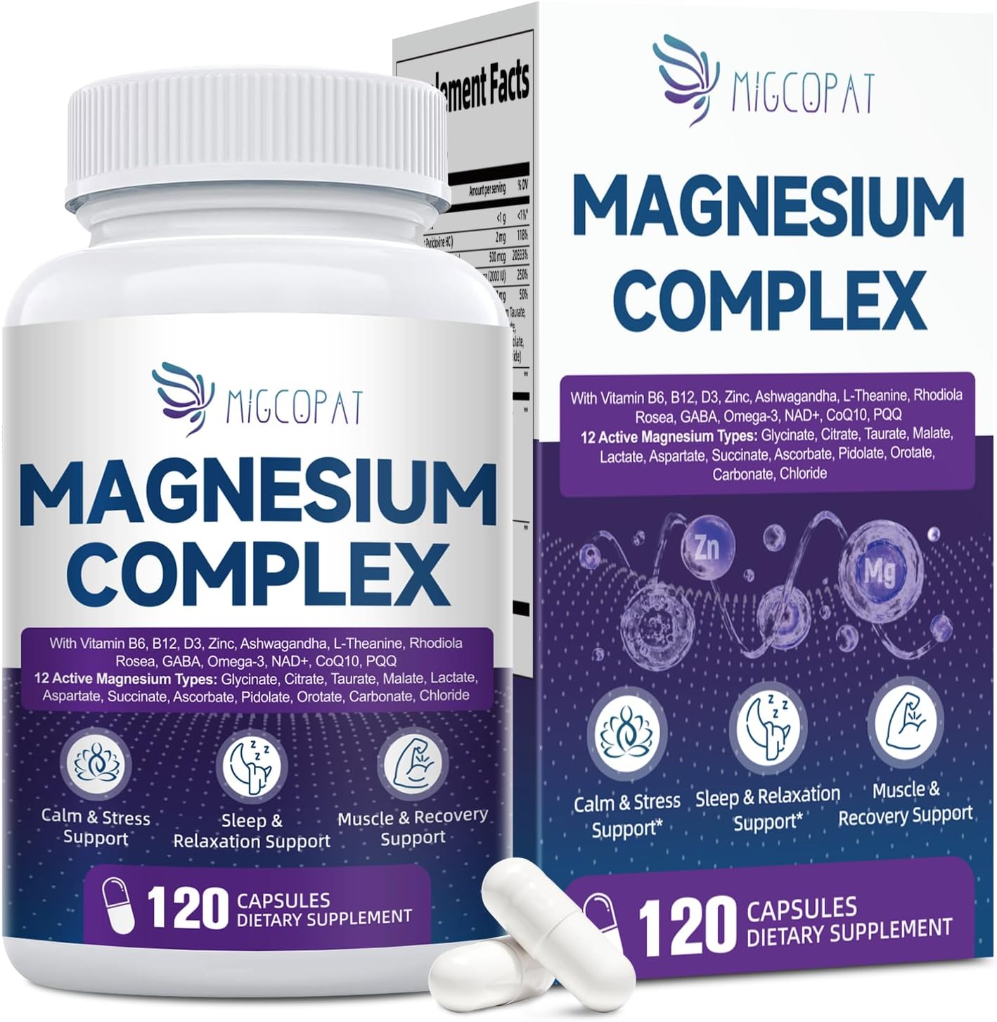 Magnesium Complex with Ashwagandha, L-Theanine & NAD+ | 24-in-1 Chelated Blend with Glycinate, Malate, Citrate & More | Supports Calm, Energy, Muscle & Sleep | Non-GMO, 120 Vegan Capsules