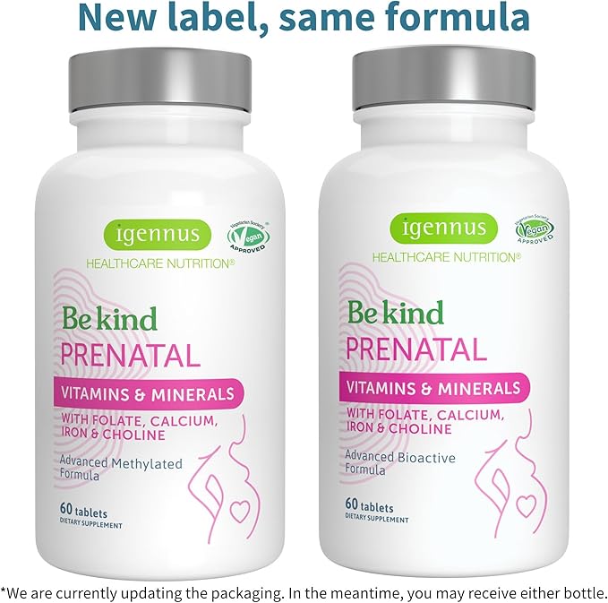 Igennus Methylated Prenatal Multivitamin for Women, Folate for MTHFR, High Absorption, Pure & Clean, Gentle Iron, Choline, Calcium & Magnesium, Vegan Pregnancy Vitamins, Halal, Non-GMO, 60 Tablets x 6