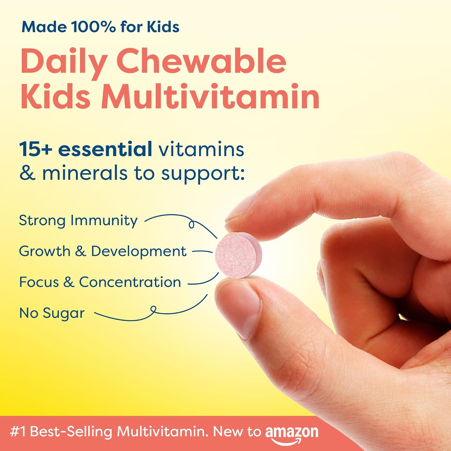 HIYA Kids Multivitamin Tablets – 15+ Essential Vitamins & Minerals with Fruits & Veggies for Ages 2+, Supports Growth, Development & Immune, 0g Sugar – 30 Day Supply for Toddlers & Kids