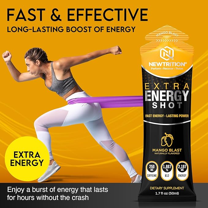NewTrition® Extra Strength Energy Shots 1.7 fl oz - 250mg Caffeine with B Vitamins & Amino Acids, Sugar-Free Zero Calorie Vitamin Energy Drink for Focus & Endurance (Pack of 12, 4 Flavors - Mixed 3)