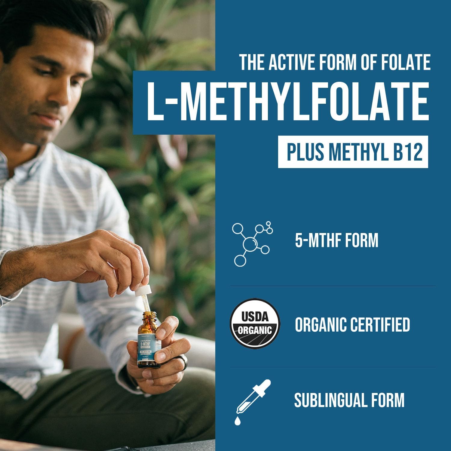 Organic L Methylfolate 7.5 mg Plus Methyl B12 Cofactor - Metabolically Active 5-MTHF Form, Superior Form of Folate - Organic Berry Flavor, Liquid Sublingual Form – Mood, Cognition, Methylation (1oz)