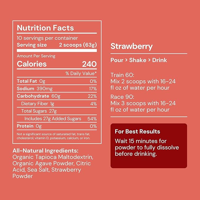 Flow Formulas Strawberry Endurance Drink Mix, Top 12 Allergen-Free, Carbohydrate & Electrolyte Sports Fuel Powder for Performance Training, High Carb Hydration Exercise Support, Gluten-Free, 10 Serv