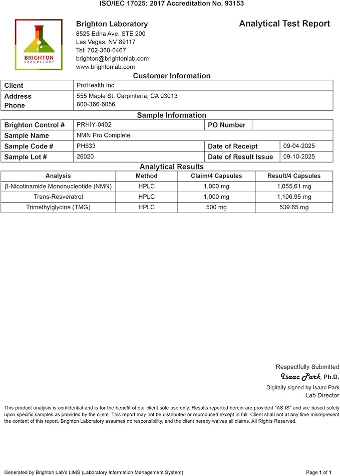 ProHealth NMN Pro Complete (120 Capsules, 3 Pack) - 1000 mg Uthever® NMN + 1000 mg Resveratrol + 500 mg TMG. NAD+ Precursor, Methylation Support & Sirtuin Activation. Triple Lab-Tested