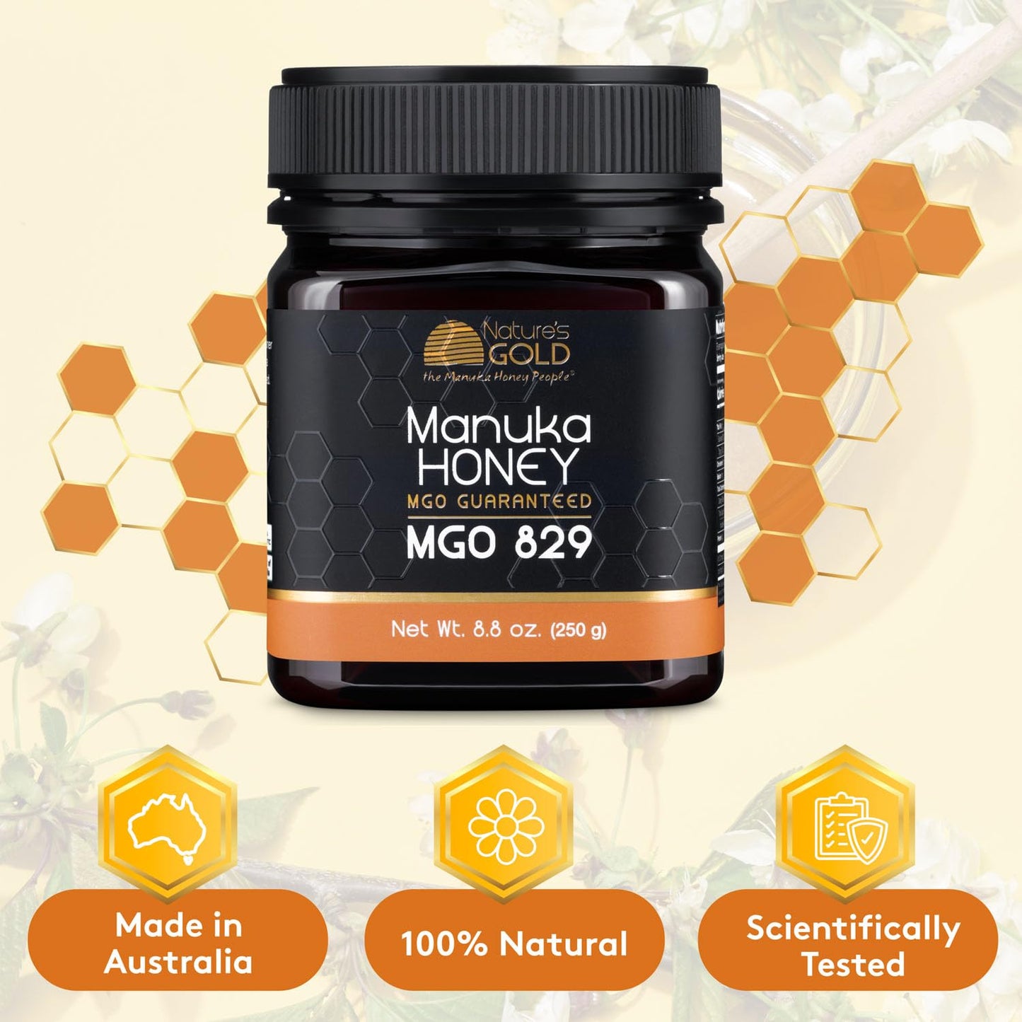 Nature’s Gold Raw Manuka Honey, MGO 829+ | Authentic MGO, Australian Honey, Non-GMO, 100% Pure Genuine Traceable from Hive to Home