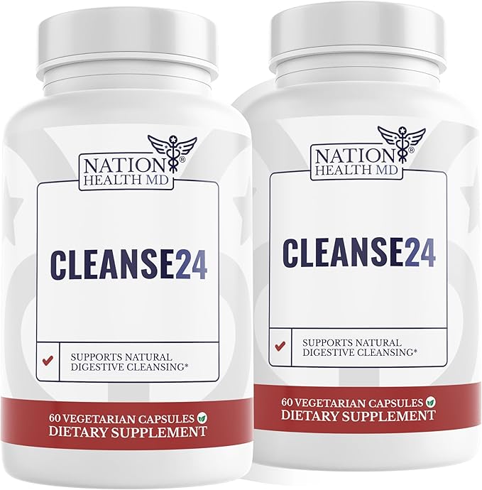 Cleanse24 - Intestinal Cleanse for Humans with Wormwood, Papaya, Black Walnut - Herbal Intestinal Cleanse, Gut Cleanse for Men & Women, 180 Capsules