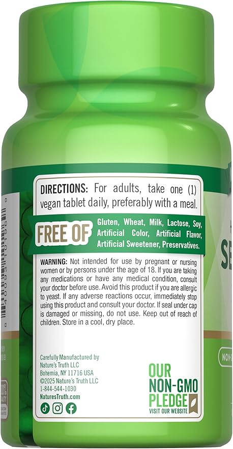 Nature's Truth Selenium 200 mcg Supplement | Essential Mineral High Potency Tablets | Vegan, Non-GMO & Gluten Free