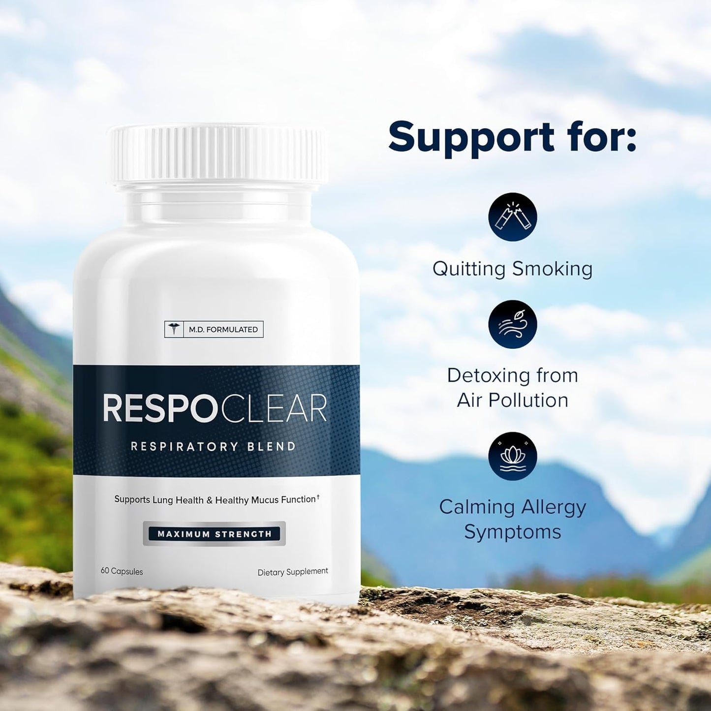 RespoClear (60 Caps): Respiratory Lung Health & Sinus Support Supplement - NAC, Elderberry, & Quercetin - Lung Detox for Smokers & The Pollution-Conscious - GMO-Free & Made in USA