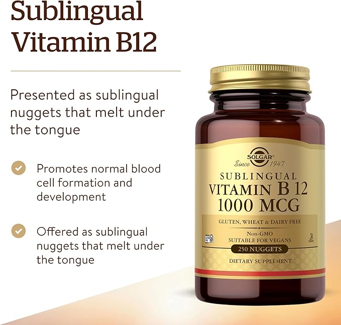 Solgar Vitamin B12 1000 mcg, 250 Nuggets - Supports Production of Energy, Red Blood Cells - Healthy Nervous System - Promotes Cardiovascular Health - Vitamin B - Non-GMO, Gluten Free - 250 Servings