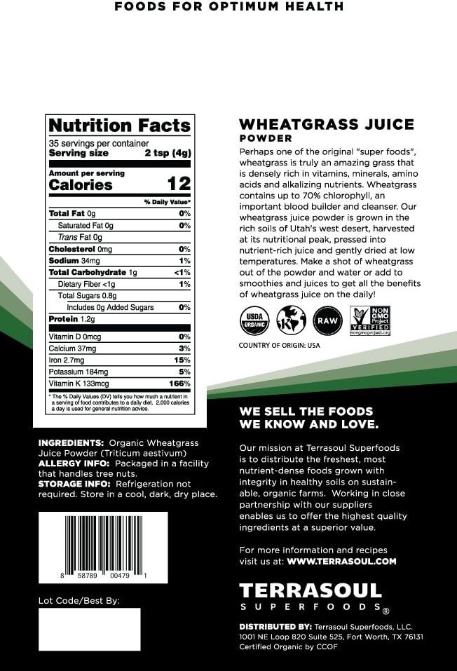 Terrasoul Superfoods Organic Wheat Grass Juice Powder, 10 Oz (2 Pack) - Grown in Utah, Made from Concentrated Juice, Superior to Wheatgrass