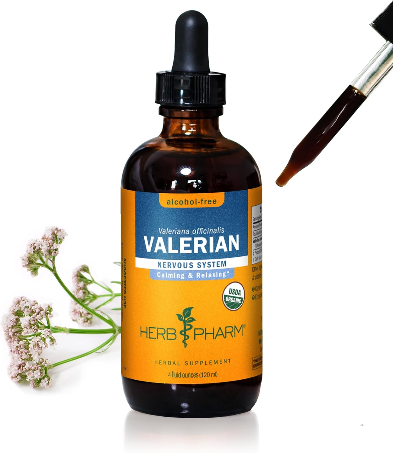Herb Pharm Certified Organic Valerian Root Liquid Extract for Relaxation and Restful Sleep, Alcohol-Free Glycerite, 4 Ounce