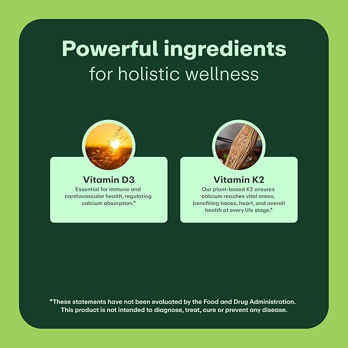 Vitamin D3 5000 IU (125 mcg) with Vitamin K2 100 mcg Supplement | Supports Calcium Utilization, Immune Support, & Cardiovascular Wellness | Plant Based, Major Allergen Free | 60-Day Supply