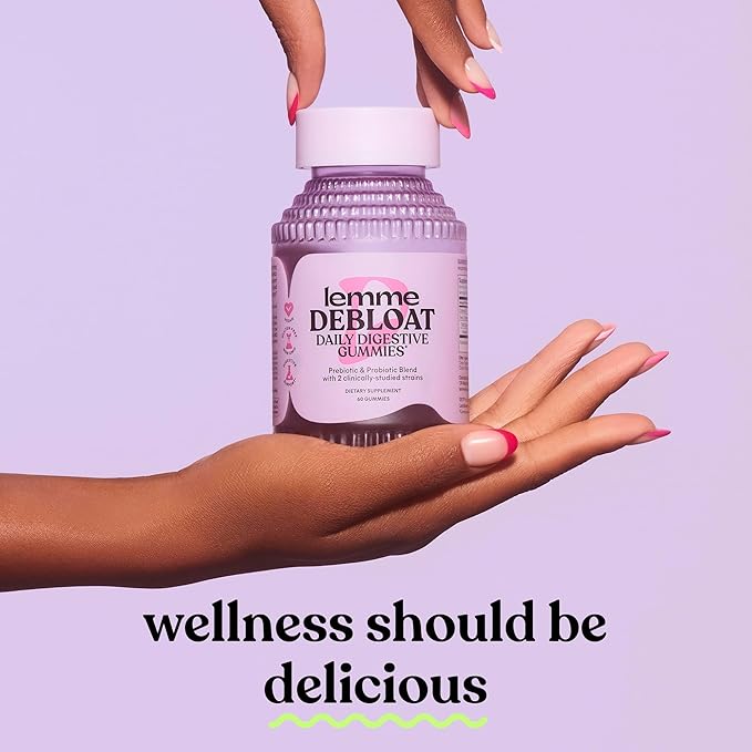 Lemme Debloat - Digestive & Gut Health Gummies with 2 Clinically Studied Probiotics & Prebiotic, Vegetarian, Gluten Free, Non GMO, BlackBerry Flavor (60 Count)