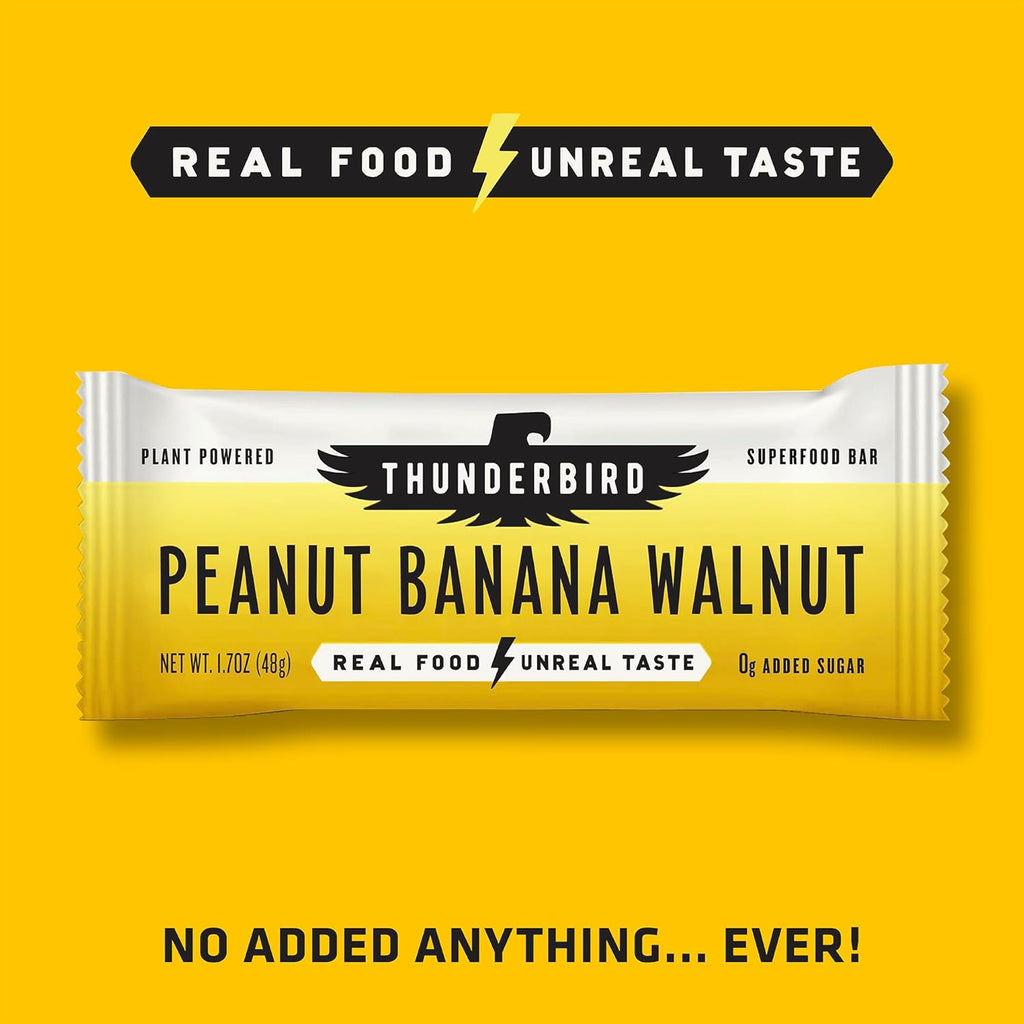 Thunderbird Bars Energy Snack, Gluten-Free with Protein, Healthy Real Food, Vegan Non-GMO, No Added Sugar, Peanut Banana Walnut Flavor (12 Count, 1.7 oz. Bars)