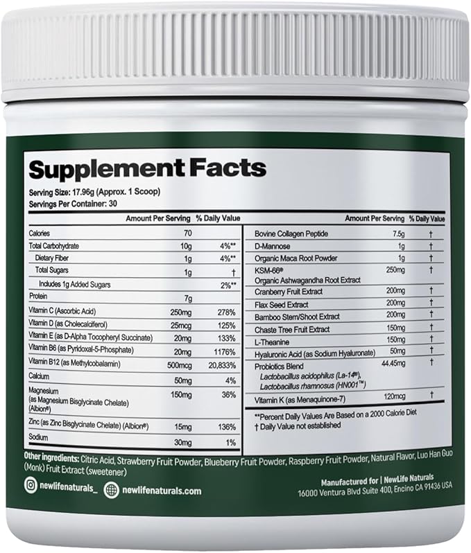 NewLife Naturals MenoBalance+ One Scoop a Day Menopause Supplements for Women 40+ - Collagen Powder Protein, Probiotic, Vitamin & Botanical Blend for Skin, Mood, Energy, Urinary & Menopausal Wellness