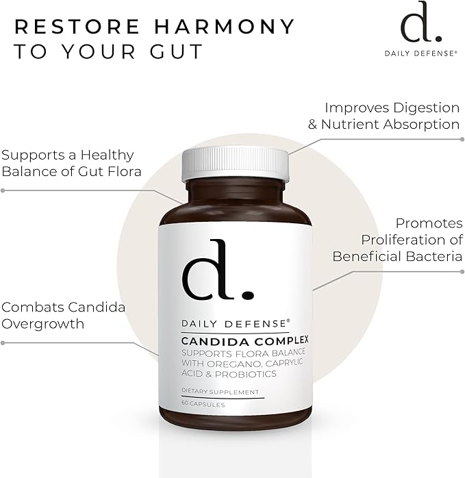 Candida Flush & Cleanse 60 Count Gut Support for Balanced Gut Flora with Oregano, Caprylic Acid,Probiotics, & Digestive Enzymes - Non GMO Dietary Supplement