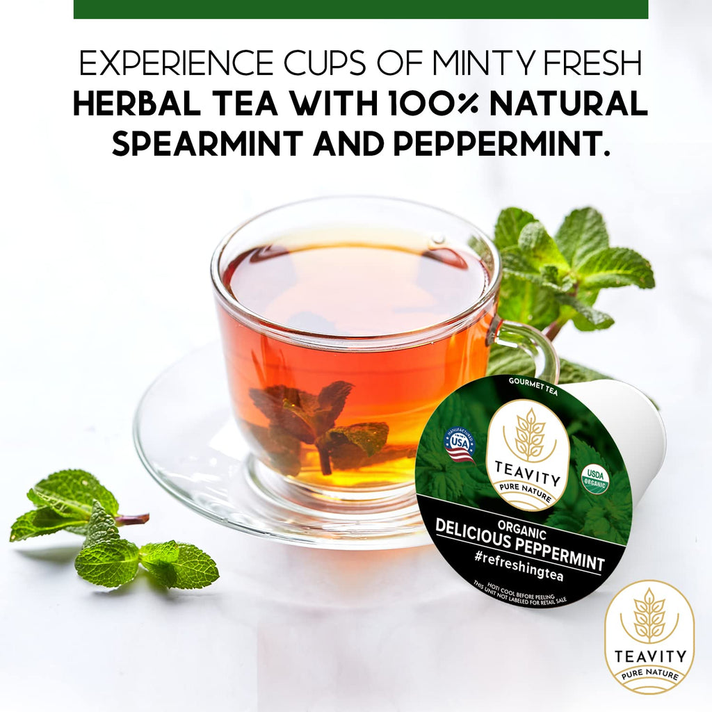 Organic Peppermint Tea Pods for Keurig - Decaf Tea - by Teavity (24 Tea Pods)