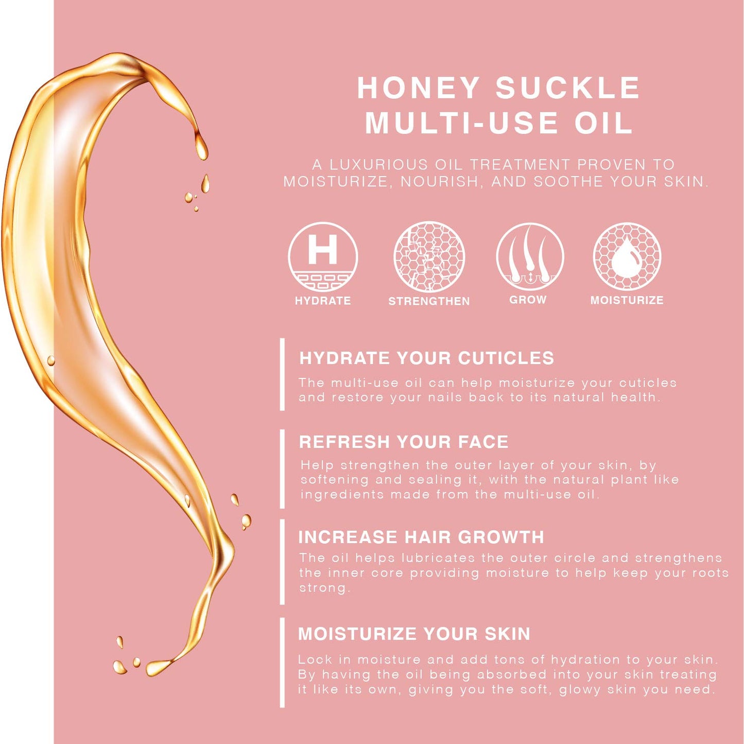 BEAUTE DE PROVENCE Honey Suckle Multi-Use Face, Body & Hair Oil - Hydrates Skin, Restores Shine - With Apricot, Coconut Oil & Vitamin E - 4 Fl Oz