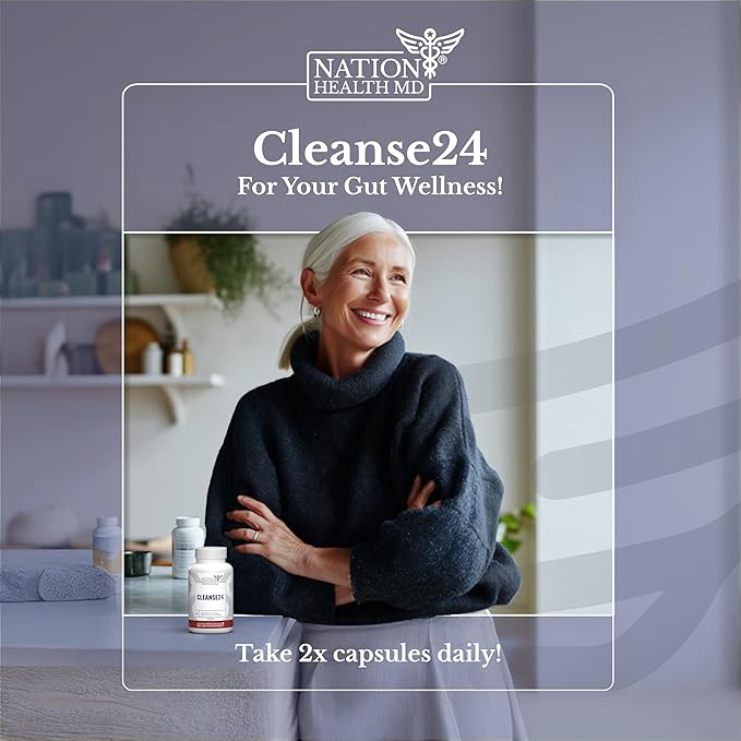 Cleanse24 - Intestinal Cleanse for Humans with Wormwood, Papaya, Black Walnut - Herbal Intestinal Cleanse, Gut Cleanse for Men & Women, 60 Capsules