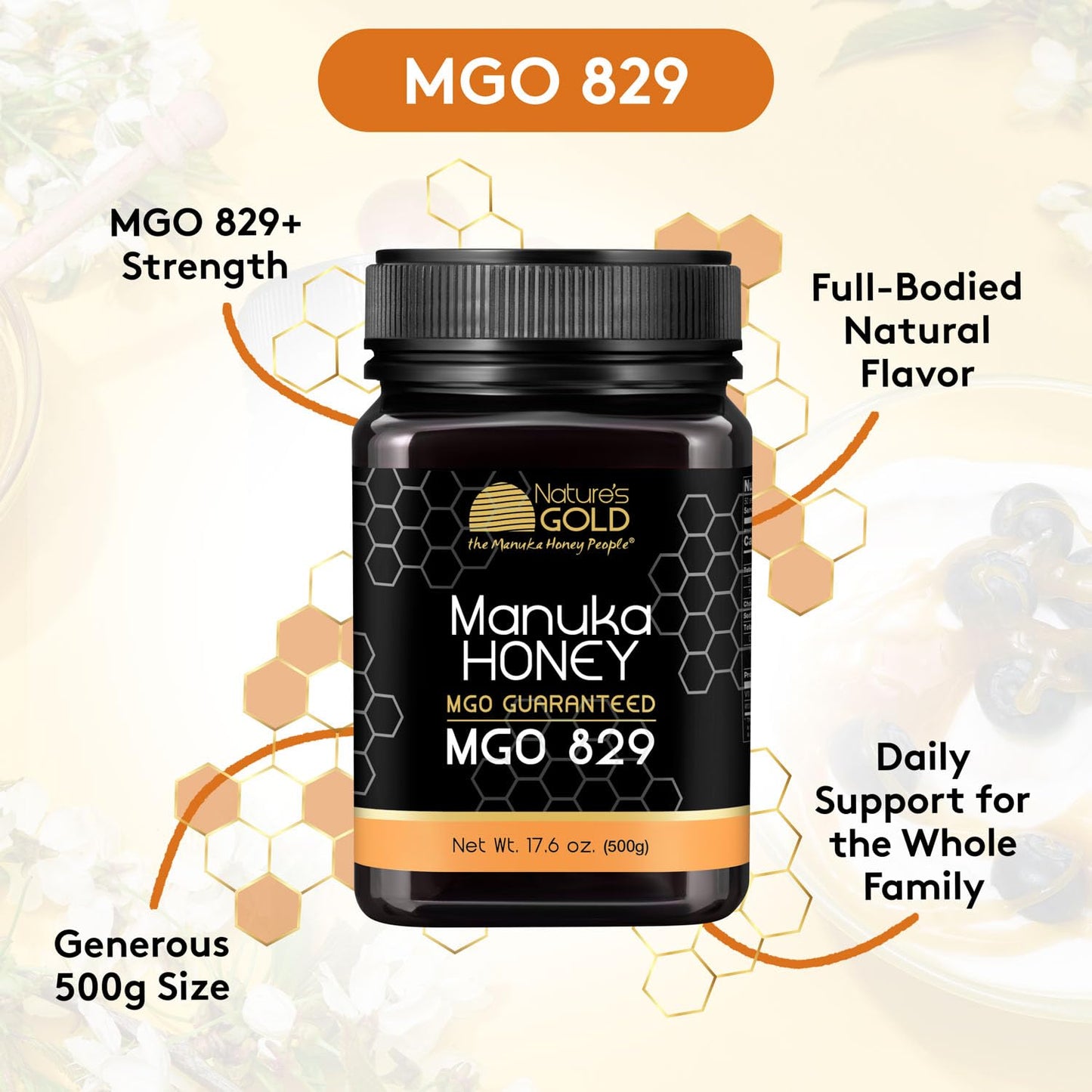 Nature’s Gold Raw Manuka Honey, MGO 829+ | Authentic MGO, Australian Honey, Non-GMO, 100% Pure Genuine Traceable from Hive to Home