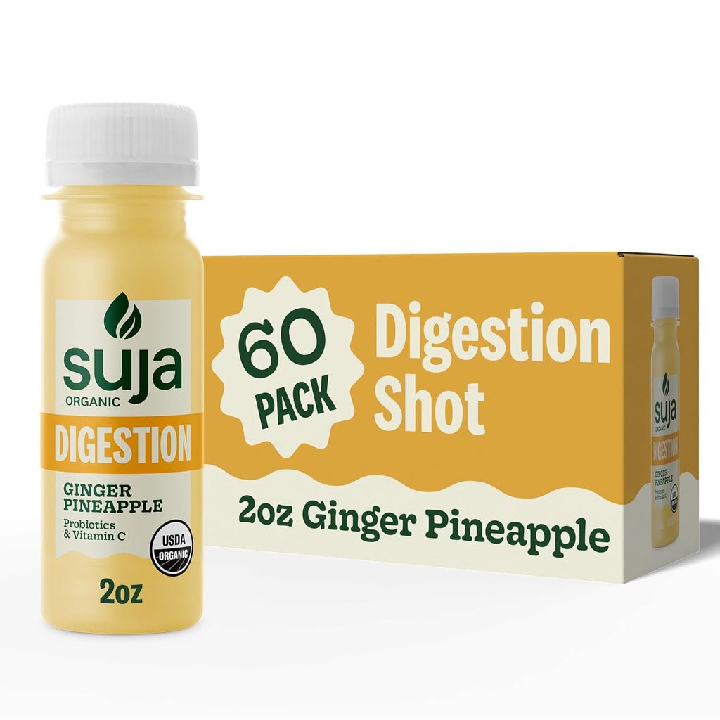 Suja Organic Digestion Shot (60 Pack) with Ginger and Apple Cider Vinegar | Immunity Boost & Digestive Support | Functional Shots | Cold-Pressed Juice with Live Probiotics | Plant-Based & Gluten-Free