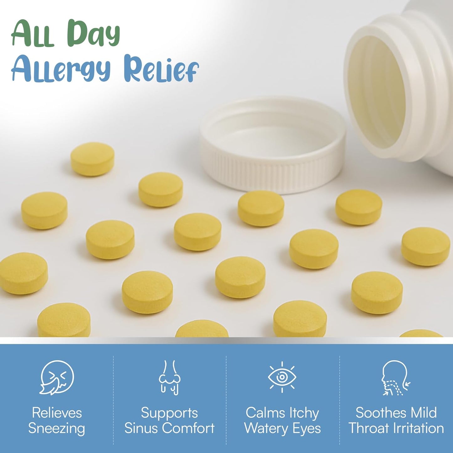 Natural Antihistamine Supplement, Sinus & Allergy Relief for Pollen, Pet Dander, Dust, Mold, and Odors, 60 Strawberry Fruit Punch Chewable Tablets