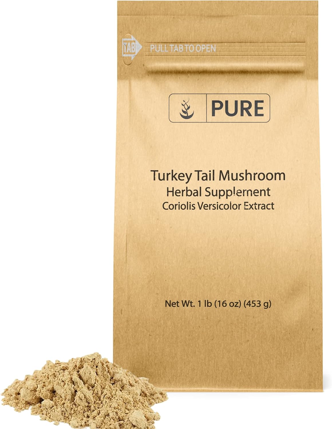 PURE ORIGINAL INGREDIENTS Turkey Tail Mushroom Powder (1lb) Trametes Versicolor, Coriolus Versicolor, Non-GMO