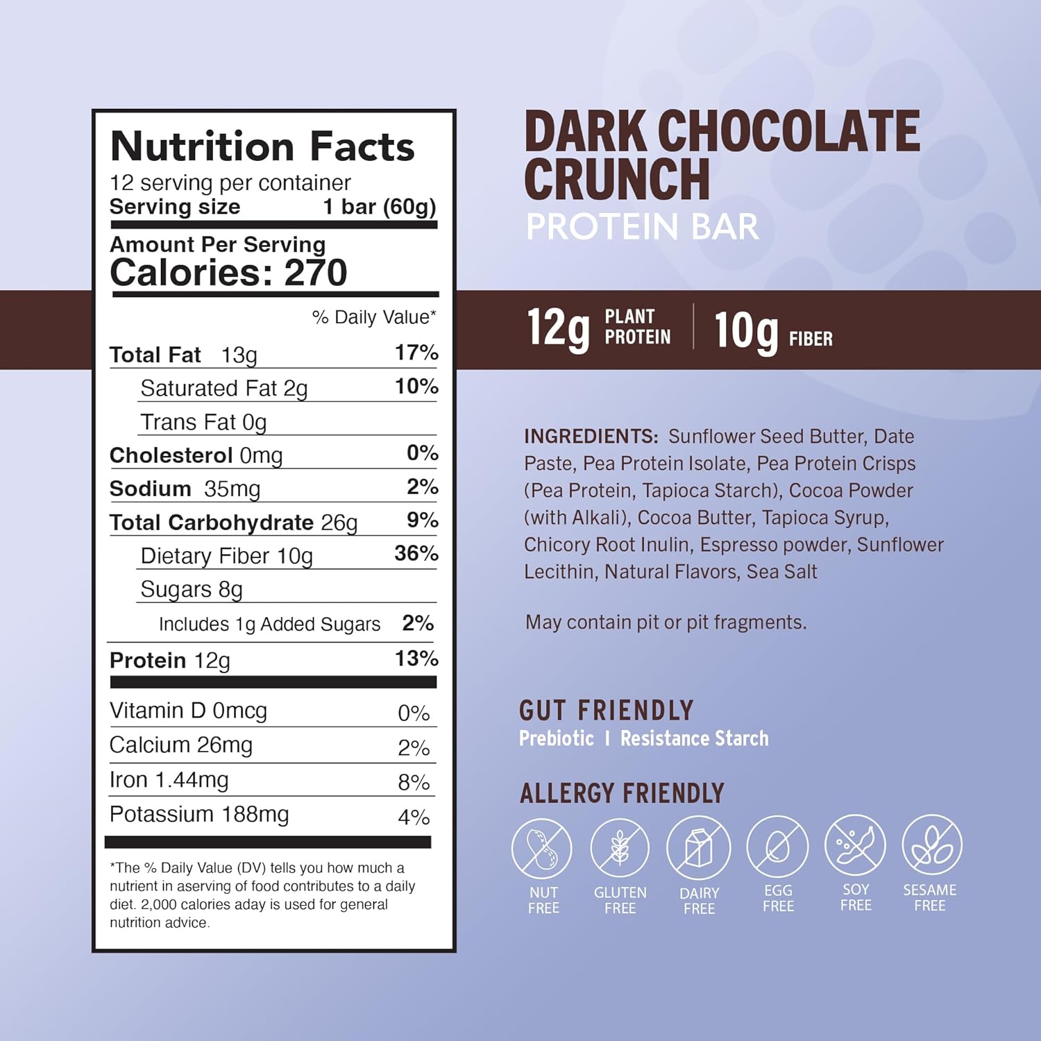 Amrita Nut Free Dark Chocolate Quinoa Vegan Protein Bars (12 Count) | 12g Plant-Based Protein Bar | Peanut Free, Gluten Free, and Dairy Free | Low Sugar, High Fiber, Healthy School-Safe Snacks