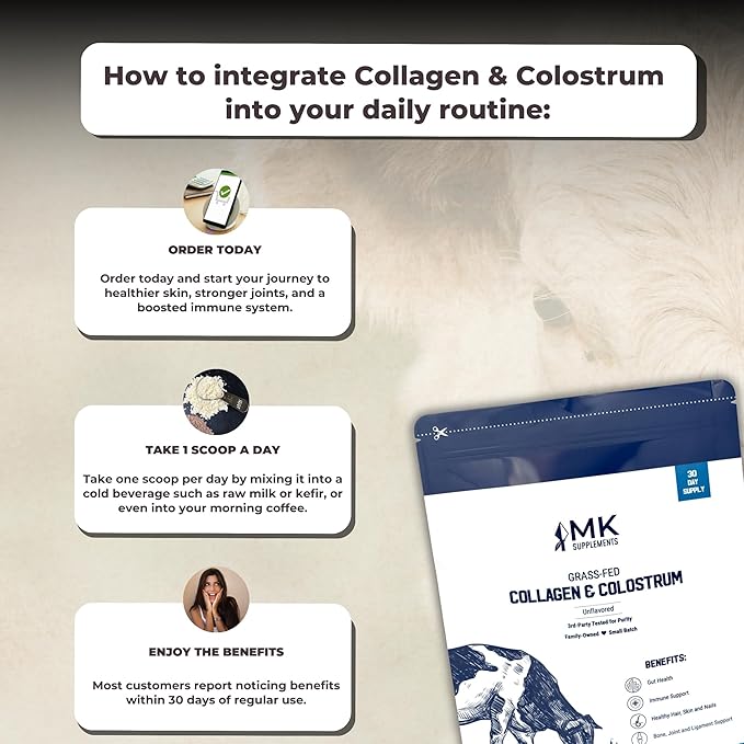 MK Supplements Collagen & Colostrum – Grass-Fed Bovine Collagen & Bovine Colostrum Powder – Skin, Gut, Joint & Immune Support – Keto, Paleo, Carnivore Friendly – No Additives