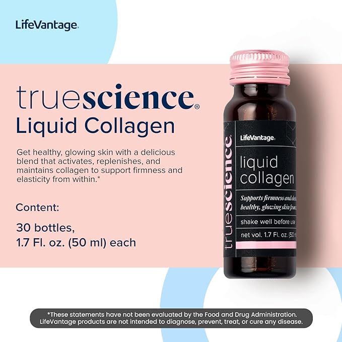 TrueScience Liquid Collagen Drink for Glowing & Firmer Looking Skin, Collagen Peptides Supplement for Women & Men, Anti-Aging, Skin Hydration & Radiance Support, 10 Bottles x 1.7 fl oz