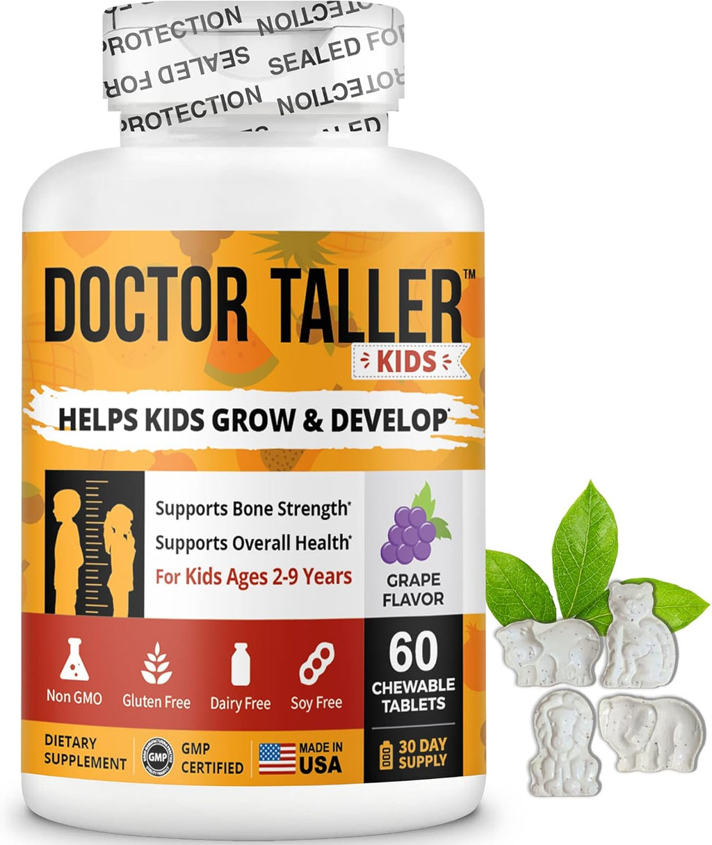 Doctor Taller Kids - Kids Multivitamins, Toddler Vitamins - Support Healthy Bone Health and Bone Strength for Ages 2 to 9 - Grape Flavor - 60 Vegan Chewable Tablets | 3 Pack