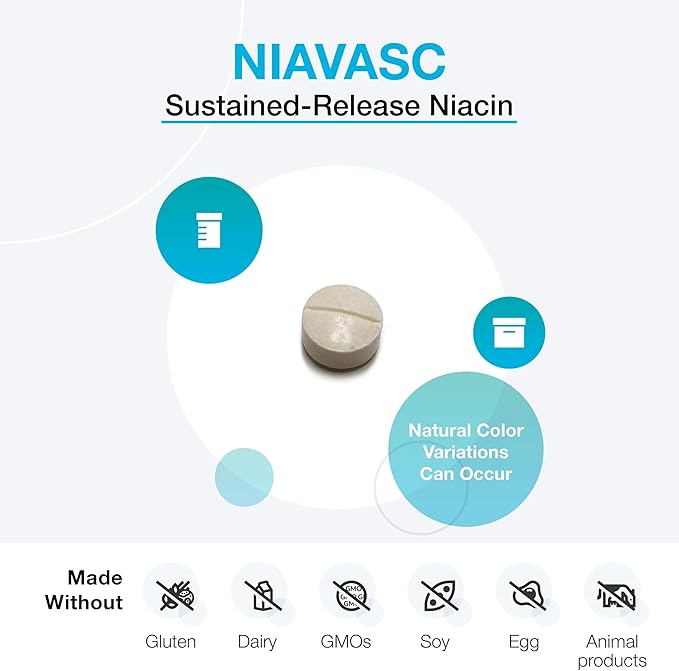 XYMOGEN NiaVasc Niacin 500mg - Sustained-Release Niacin for a Lesser Flushing Effect - Supports The Maintenance of Healthy Blood Lipids (360 Time-Release Tablets)