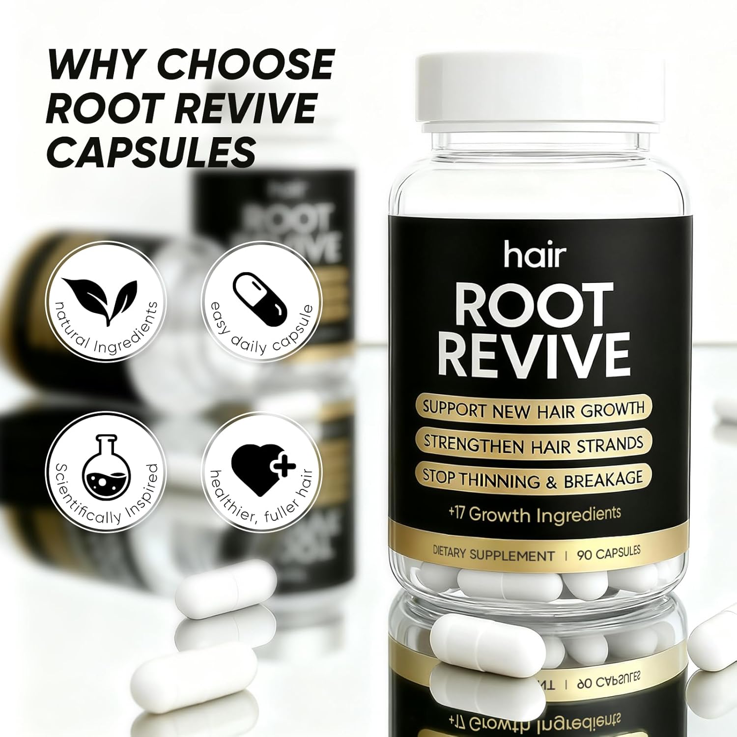 Root Revive Capsules – 90 Capsules | Supports Healthy, Thicker-Looking Hair | with Black Seed, Bamboo & Pumpkin Seed Extracts, Biotin & 17 Growth Ingredients