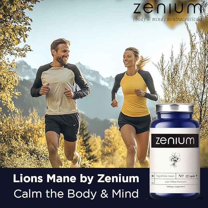Zenium Lion's Mane Mushroom Cognition 1000mgs per Serving | 120 Capsules | Brain Focus Supplement | Powder Extract | Calm Mind & Body | Ayurvedic | Relieve Tension, Worry, Nervousness, Irritability