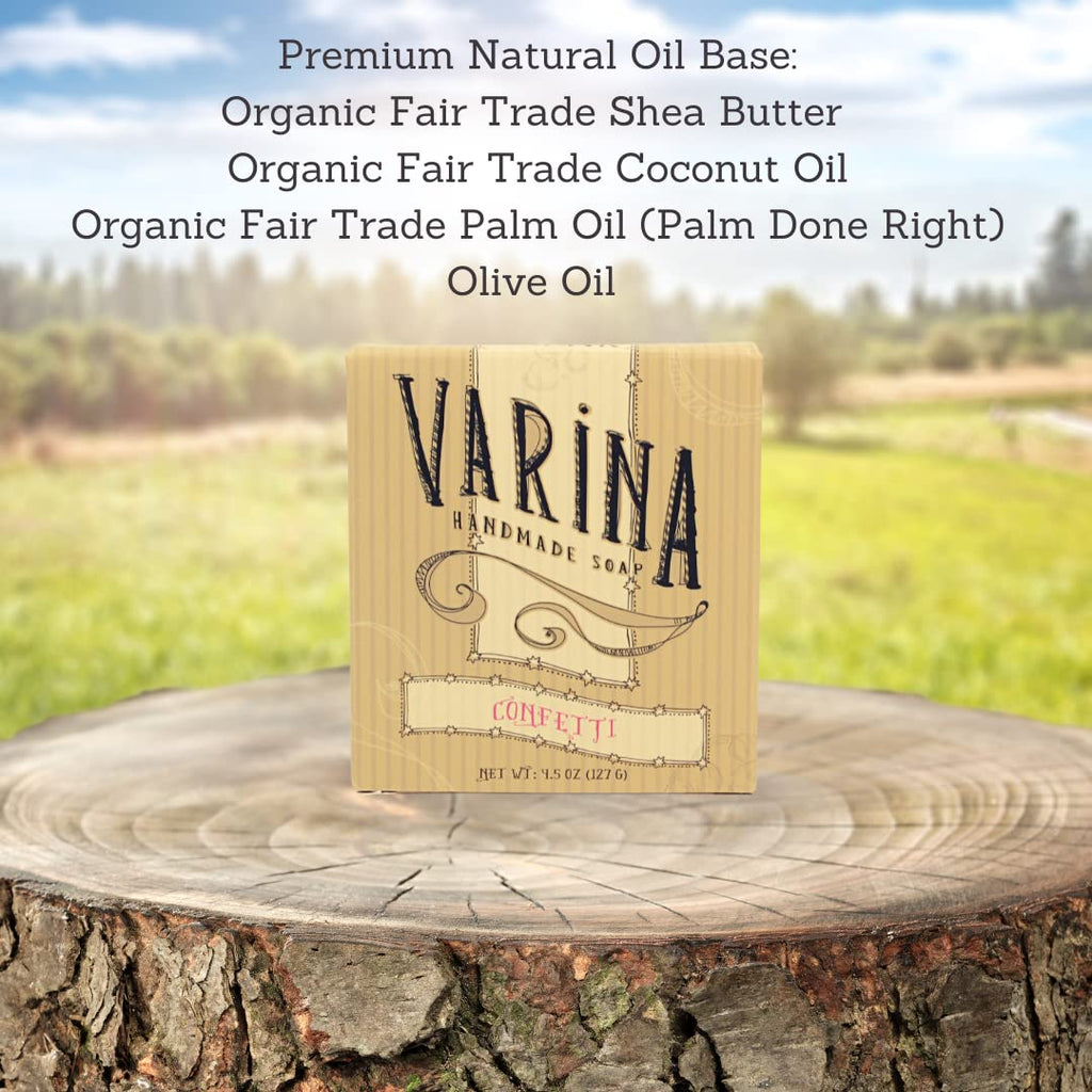 Varina Natural Confetti Bar Soap - Gentle Cleansing for Sensitive Skin, Sweet and Vanilla - 3 Pack