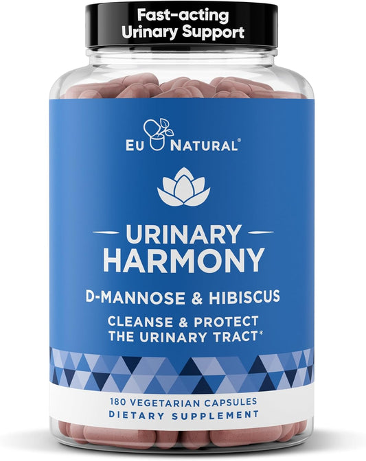 Urinary Harmony D-Mannose Supplement – Urinary Tract Health for Women – Cleanses and Flushes the Urinary System – Potent Clinical Strength Formula with DMannose and Hibiscus – 180 Fast Acting Capsules