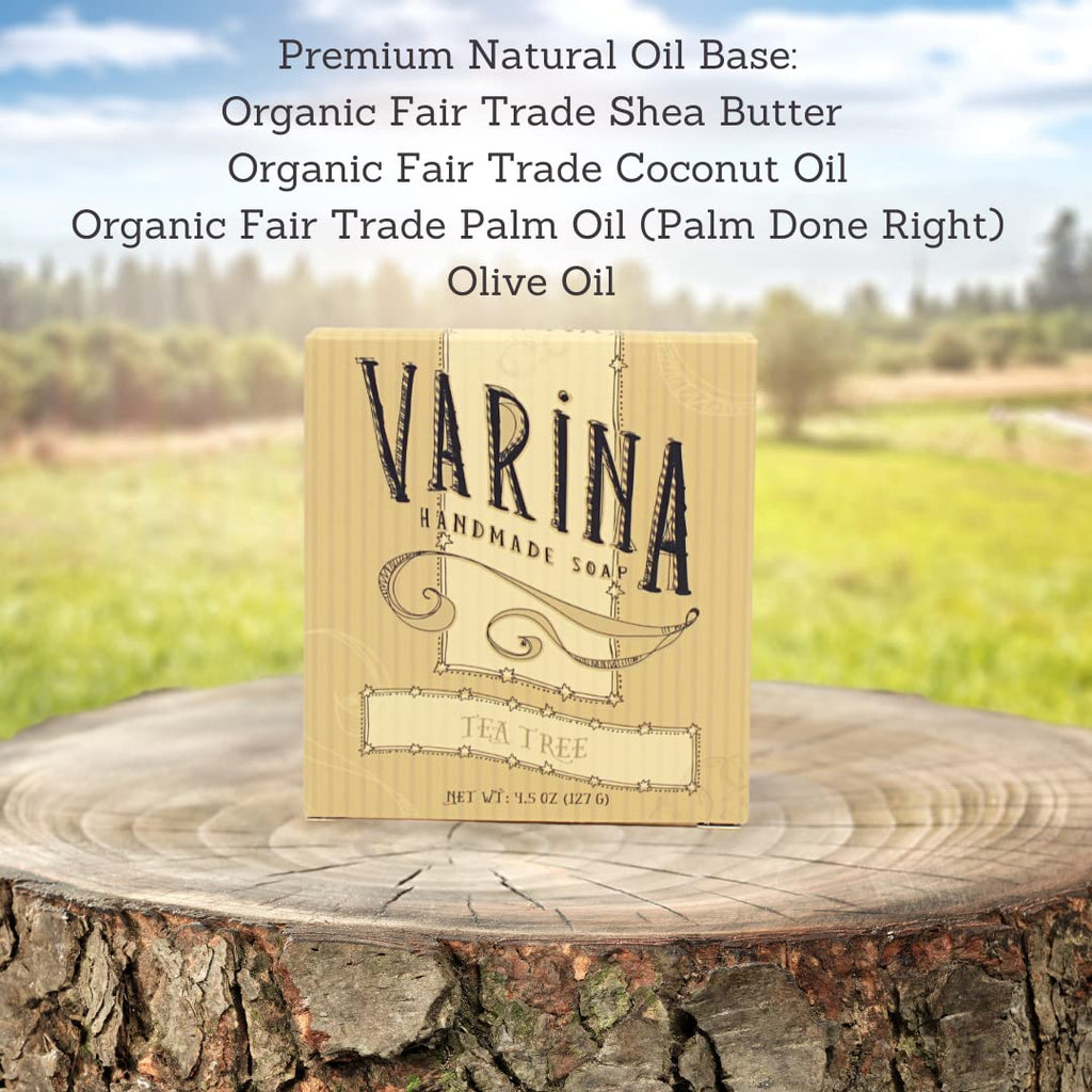 Varina Organic Tea Tree Bar Soap - Gentle Cleansing for Sensitive Skin, Herbal and Mint - 3 Pack