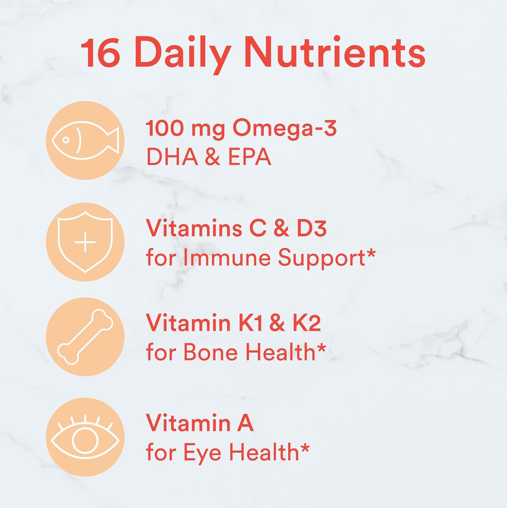 SmartyPants Kids Multivitamin Gummies: Omega 3 Fish Oil (EPA/DHA), Vitamin D3, C, Vitamin B12, B6, A, K & Zinc for Immune Support, Biotin, Grape, Cherry & Berry Flavors, 120 Count (30 Day Supply)