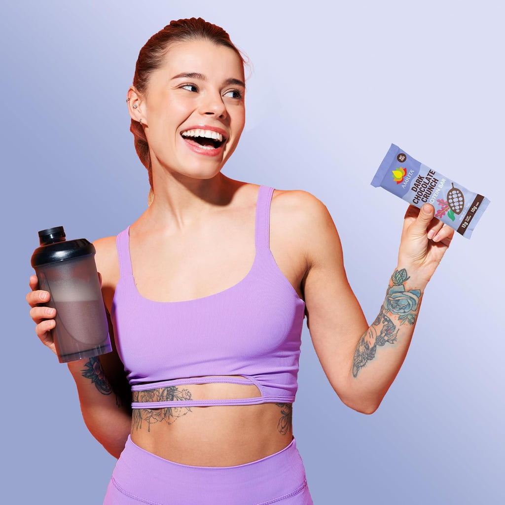 Amrita Nut Free Dark Chocolate Quinoa Vegan Protein Bars (12 Count) | 12g Plant-Based Protein Bar | Peanut Free, Gluten Free, and Dairy Free | Low Sugar, High Fiber, Healthy School-Safe Snacks