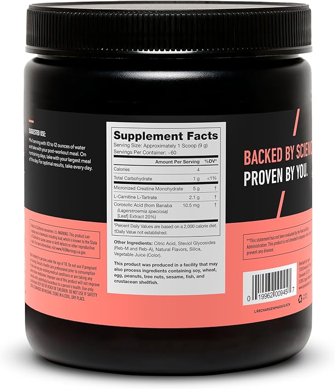 LEGION Athletics Recharge Post Workout Supplement - All Natural Muscle Builder & Recovery Drink with Creatine Monohydrate. Naturally Sweetened & Flavored, Safe & Healthy (Watermelon, 60 Servings)