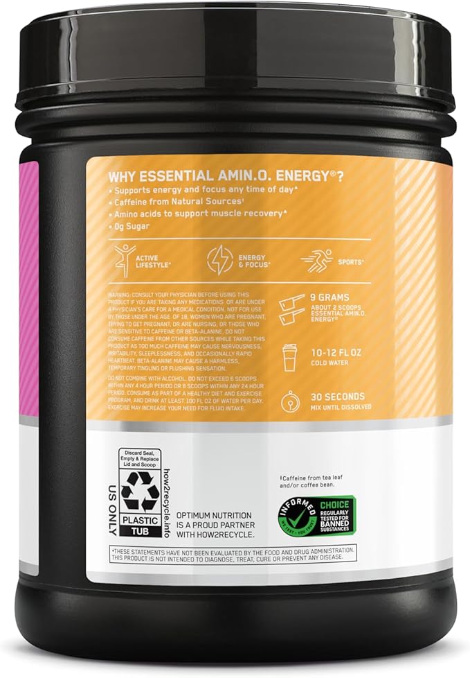 Optimum Nutrition New Flavor Amino Energy - Pre Workout with Green Tea, BCAA, Amino Acids, Keto Friendly, Green Coffee Extract, Energy Powder - Tropical Sunrise, 65 Servings (Packaging May Vary)