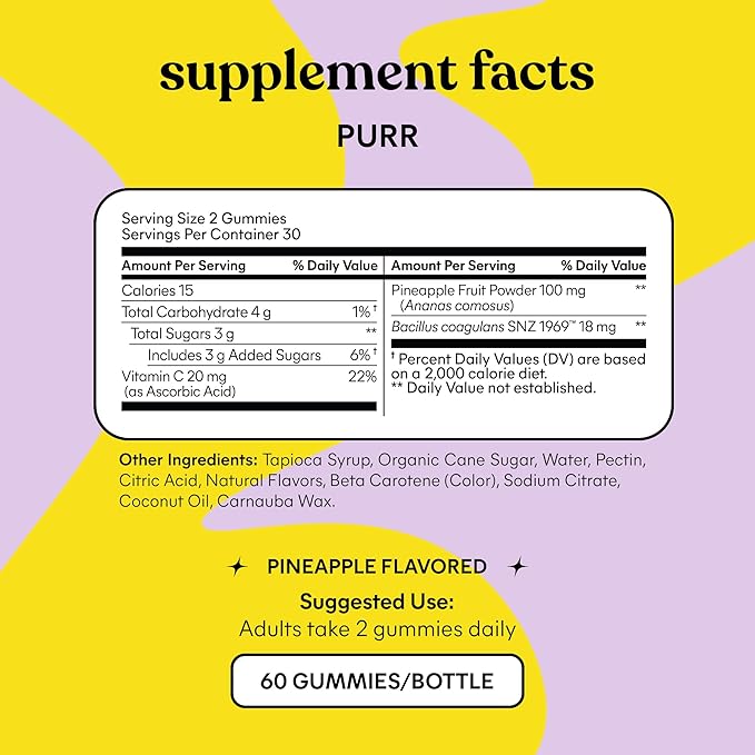 Lemme Purr Vaginal Probiotic Gummies for Women - Balanced pH, Healthy Odor, Yeast Balance & Flora Support + Vitamin C for Immune Health - Tasty Pineapple (60 Count) (Pack of 2)