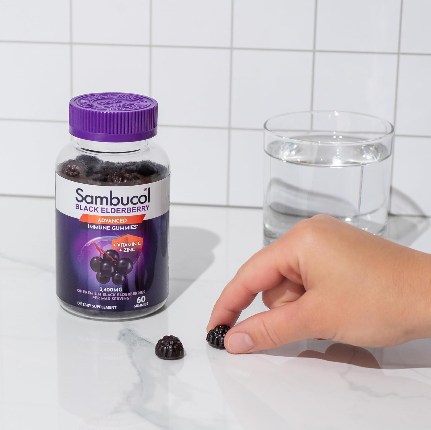 Sambucol Black Elderberry Gummies - Elderberry with Zinc and Vitamin C for Adults, Sambucus Elderberry Gummies, Immune Support Gummies - 60 Count