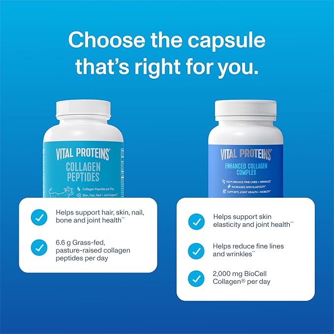 Vital Proteins® Enhanced Collagen Complex Capsules with BioCell Collagen® - Supports Skin Elasticity, Joint Health and Helps Reduce Fine Lines & Wrinkles (1) - 60 Count