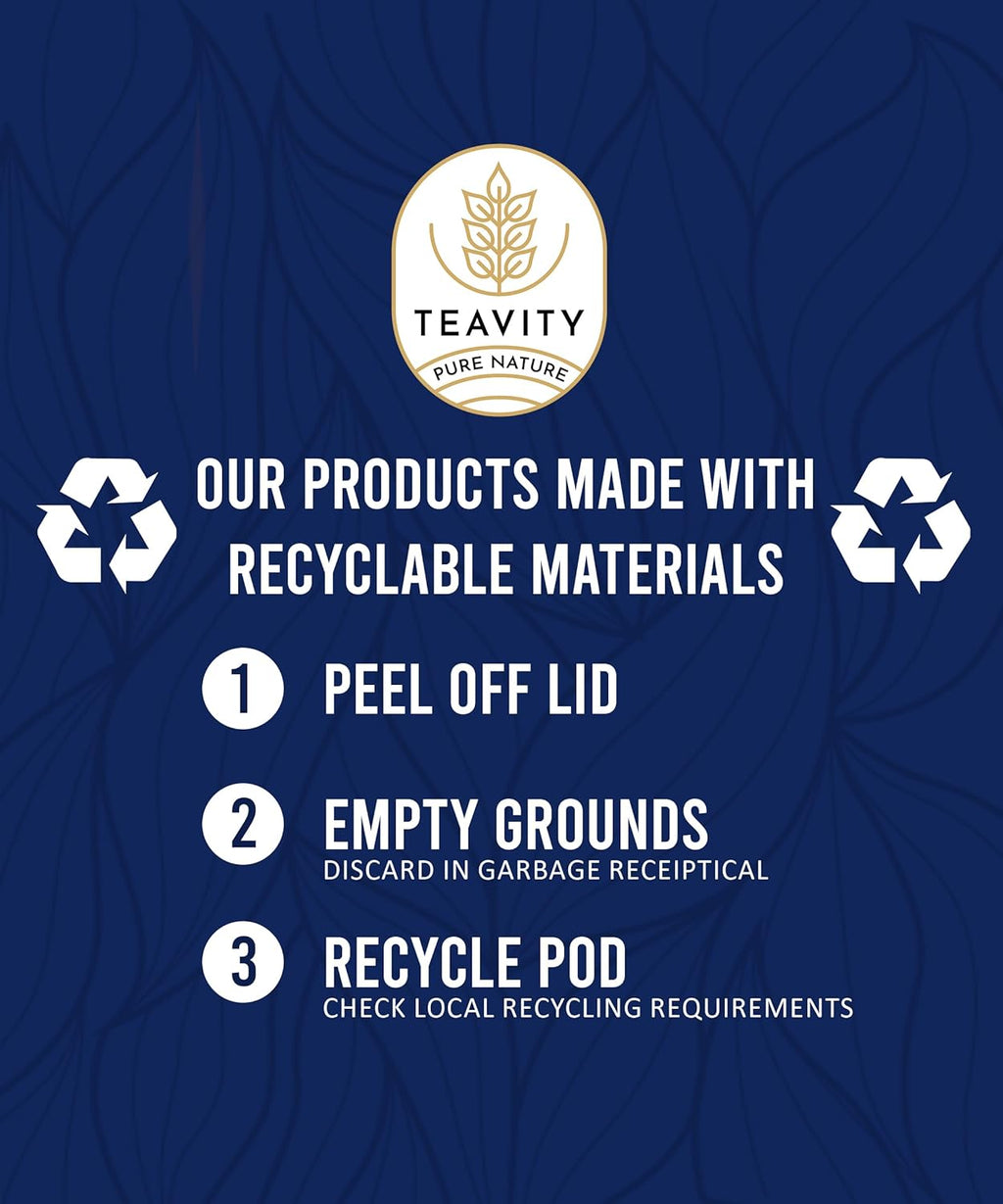 Teavity Organic Mental Focus Tea Pods (24 Count) - Moringa, Peppermint, Holy Basil & Turmeric - Naturally Decaf - Keurig Compatible