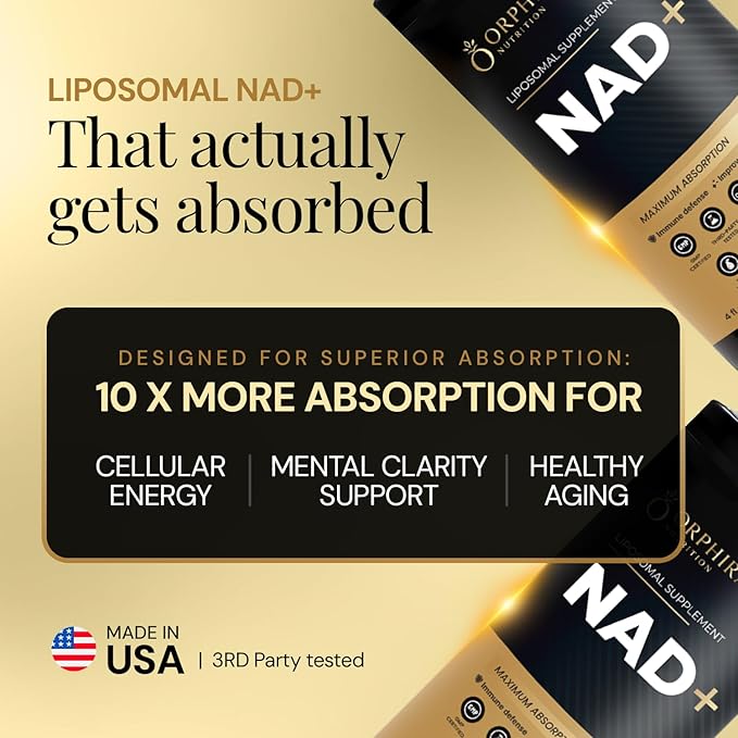 Orphira Liquid Liposomal NAD+ Supplement - 10x Better Absorption for Cellular Energy, Mental Clarity, Healthy Aging & Vitality Support - Enhanced NAD Plus, Vegan, Non-GMO - 30 Servings Each (3 Pack)