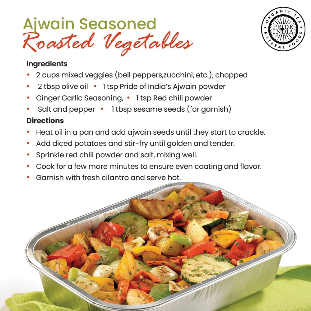 Pride of India - PACK of 6 - Ajwain Seed Powder – Gourmet Indian Spice – Made from Fresh Carom Seeds – Rich in Nutrients – Aromatic & Flavorful – Easy to Use - 8oz. Medium Dual Sifter Jar