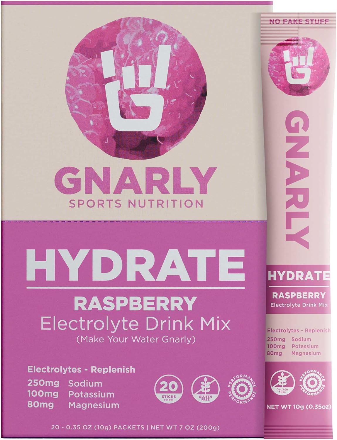 Gnarly Nutrition Hydrate Electrolyte Powder – Raspberry Exercise Hydration Drink Mix – NSF Contents Certified – Electrolyte Solution, Performance & Recovery – Raspberry, Box of 20 Stick Pack
