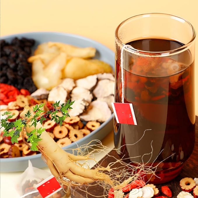 Ginseng & Mulberry Herbal Tea,Ginseng Five Treasures Tea, Kidney Formula Six Treasure Teas, Wolfberry Mulberry Herbal Goji Berry Red Date Teas Formula Traditional Chinese Blend (10bags)